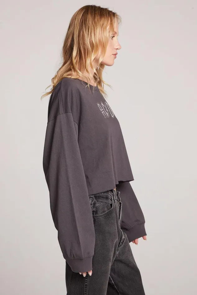 Womens Tops Chaser Brand ACDC Embellished Logo Long Sleeve