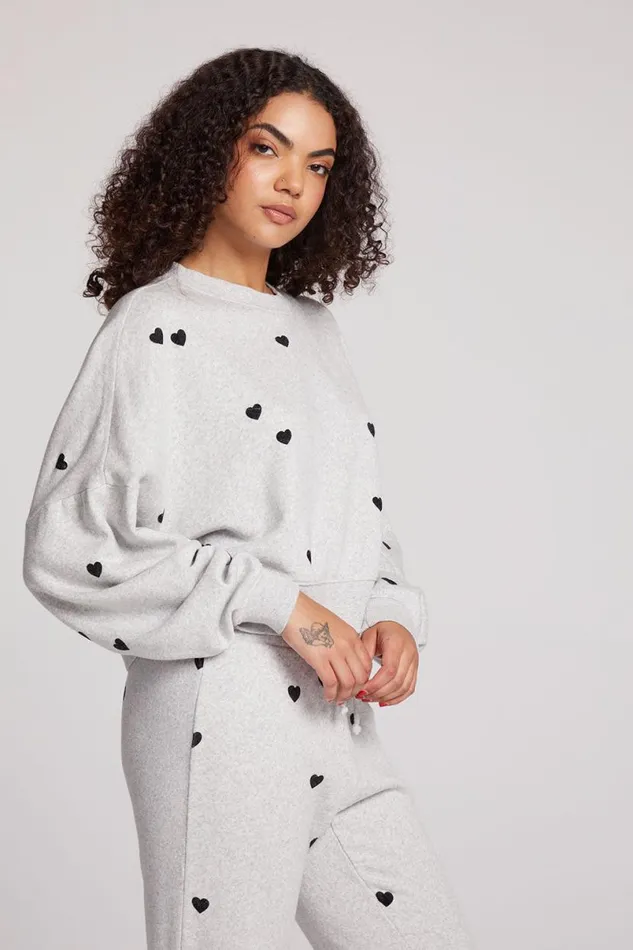 Womens Tops Chaser Brand Allover Velvet Hearts Pullover