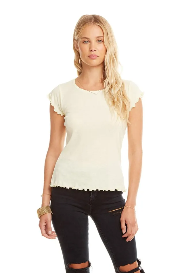 Womens Tops Chaser Brand Baby Rib SS Flouncy Crew Neck Tee