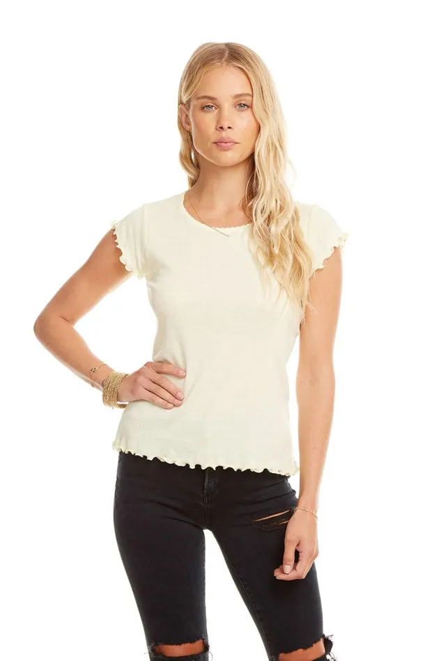 Womens Tops Chaser Brand Baby Rib SS Flouncy Crew Neck Tee