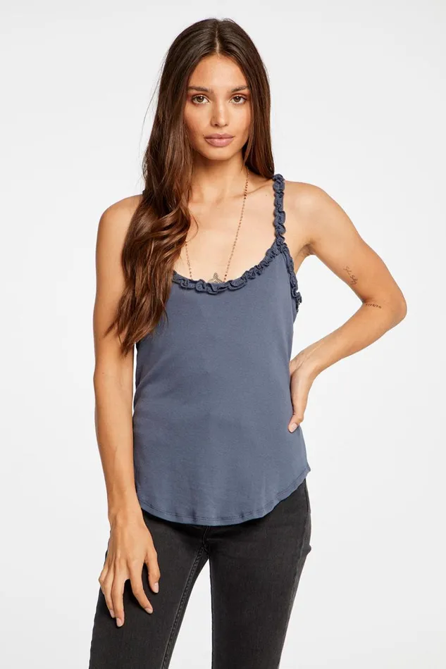 Womens Tops Chaser Brand Baby Rib V Neck Racerback Ruffle Tank