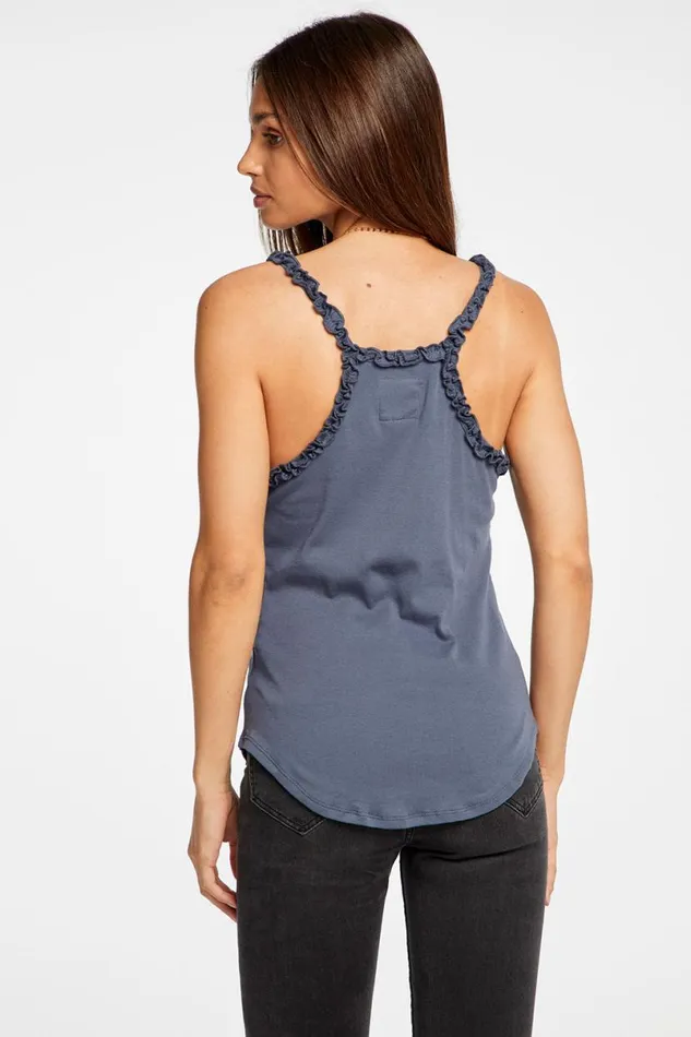 Womens Tops Chaser Brand Baby Rib V Neck Racerback Ruffle Tank