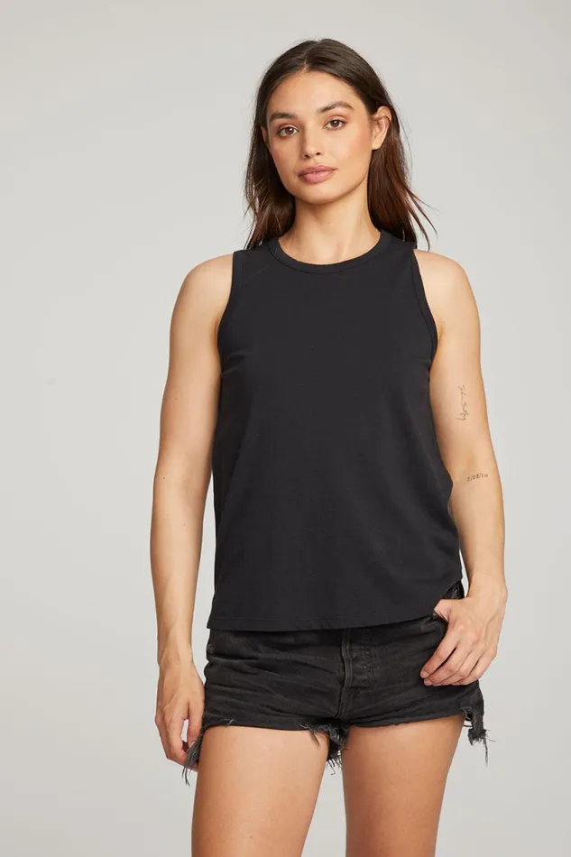 Womens Tops Chaser Brand Basic Black Slit Tank