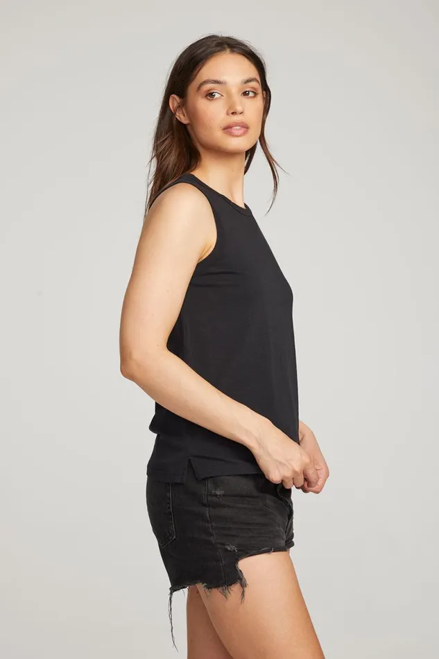 Womens Tops Chaser Brand Basic Black Slit Tank