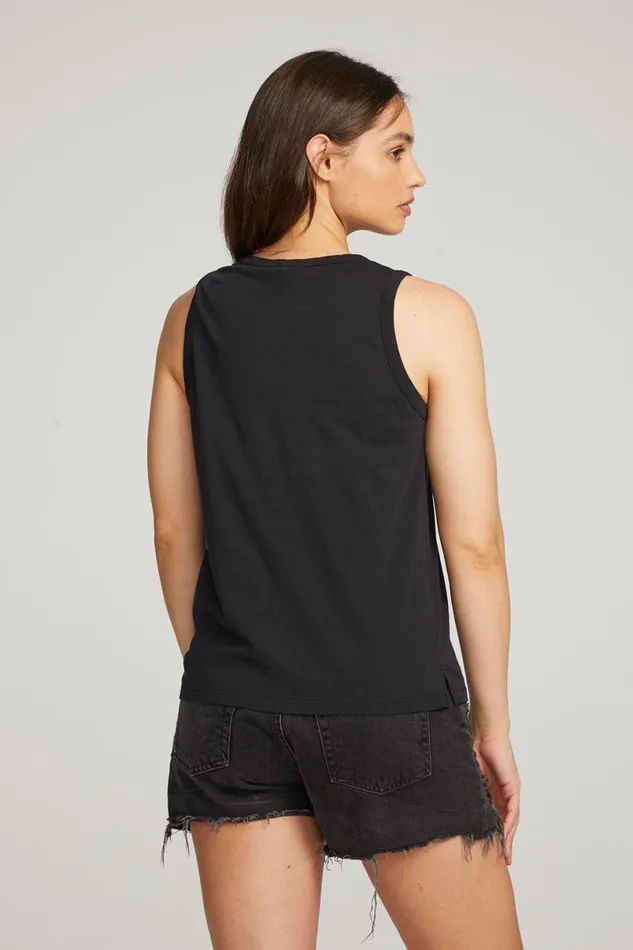 Womens Tops Chaser Brand Basic Black Slit Tank