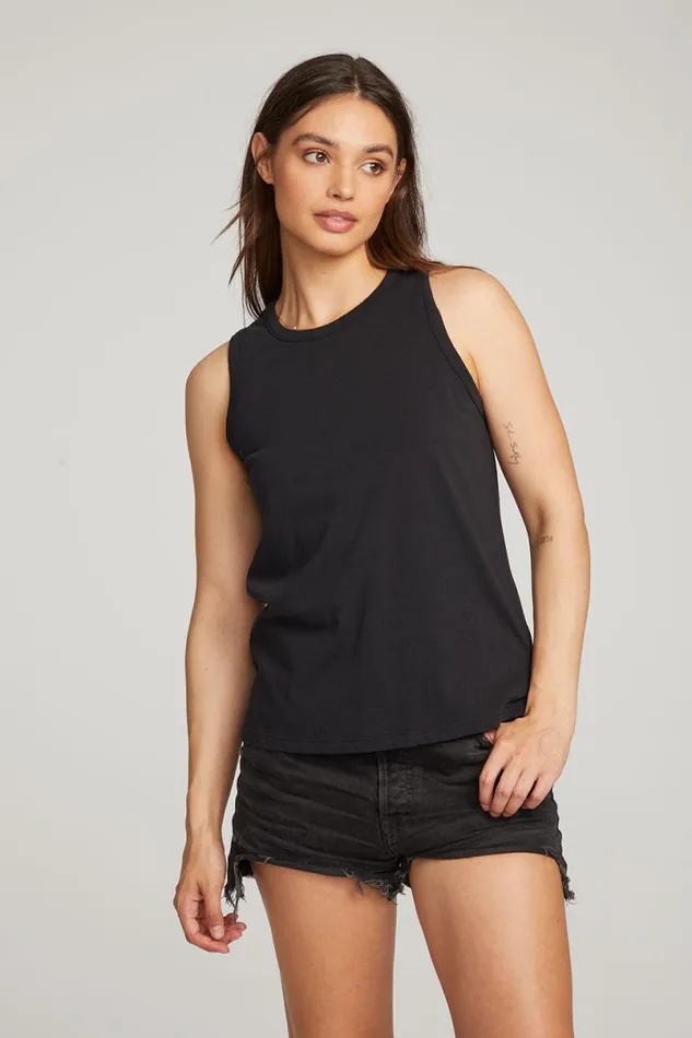 Womens Tops Chaser Brand Basic Black Slit Tank
