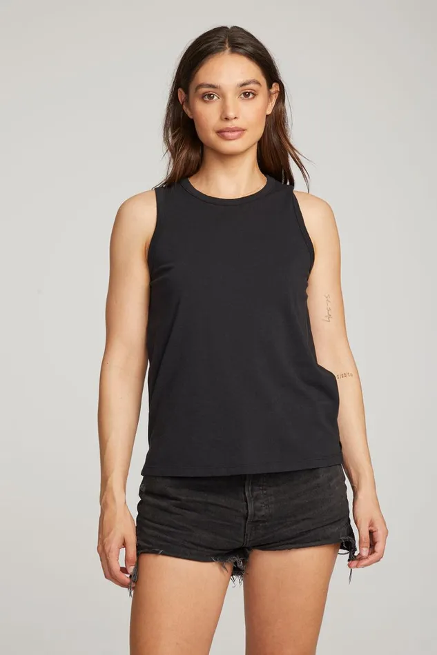Womens Tops Chaser Brand Basic Black Slit Tank
