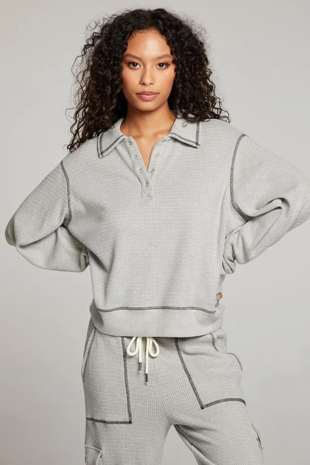 Womens Tops Chaser Brand Church Heather Grey Long Sleeve