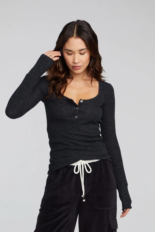 Womens Tops Chaser Brand Drifter Shadow Black Henley