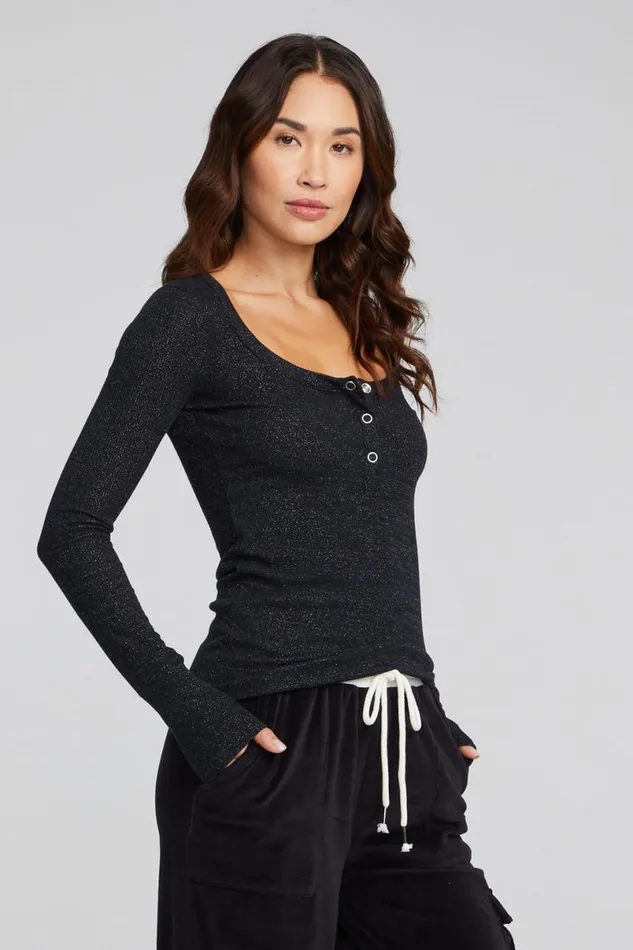 Womens Tops Chaser Brand Drifter Shadow Black Henley