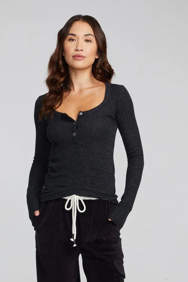 Womens Tops Chaser Brand Drifter Shadow Black Henley