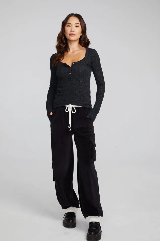 Womens Tops Chaser Brand Drifter Shadow Black Henley