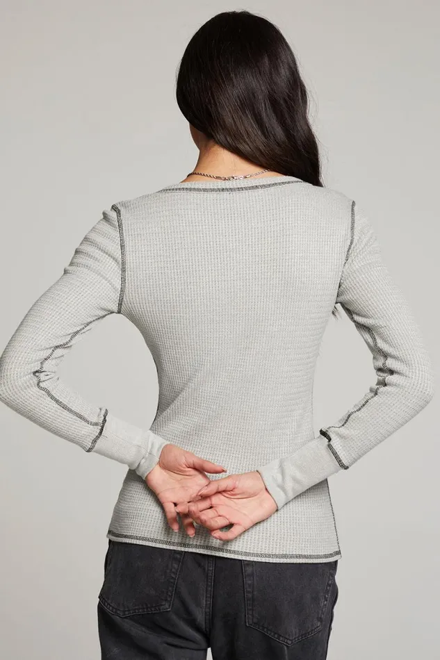 Womens Tops Chaser Brand Heather Grey Long Sleeve Henley