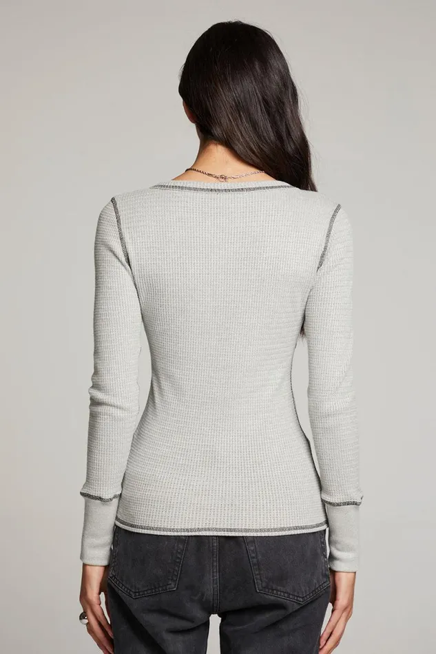 Womens Tops Chaser Brand Heather Grey Long Sleeve Henley