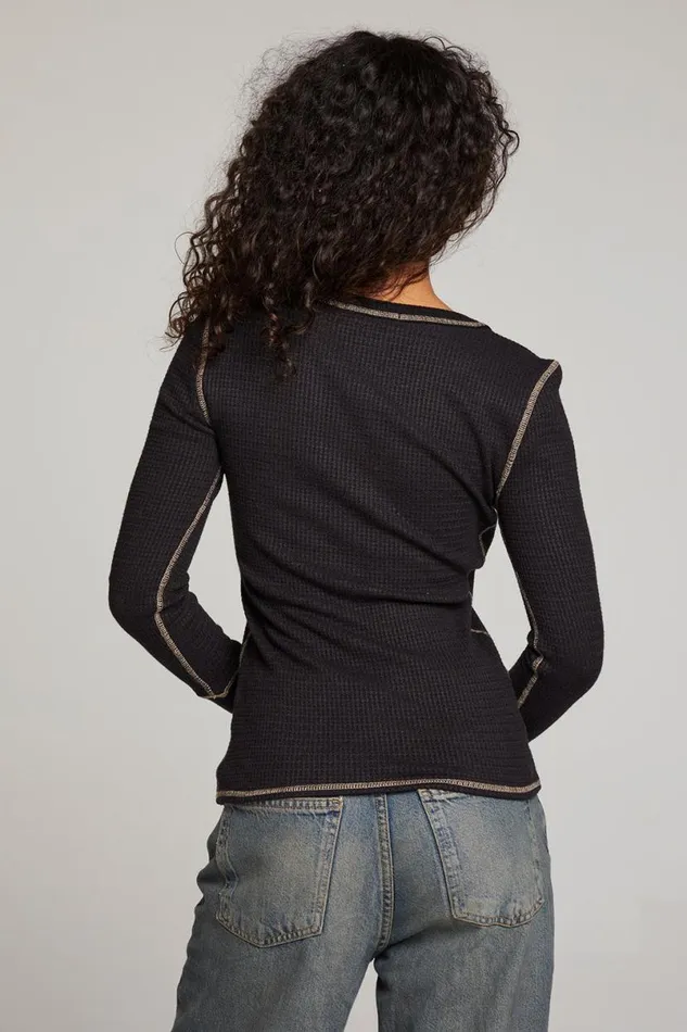 Womens Tops Chaser Brand Licorice Long Sleeve Henley