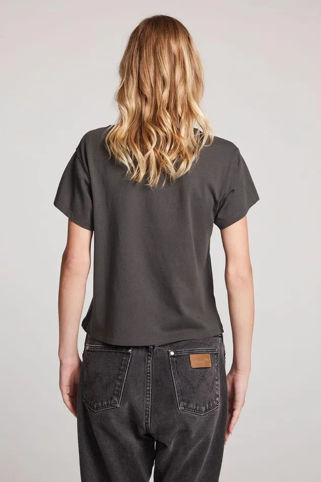 Womens Tops Chaser Brand New York Dolls Lips Skyline Cropped Tee