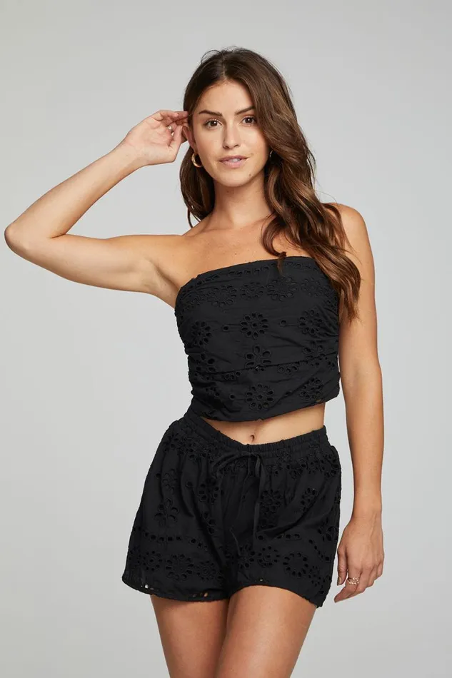 Womens Tops Chaser Brand Pier Crop Top 8211 Black Onyx