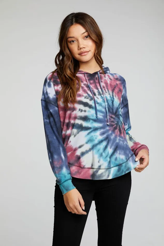 Womens Tops Chaser Brand Recycled Cozy Knit Long Sleeve Drop Shoulder Hi Lo Shirttail Hoodie