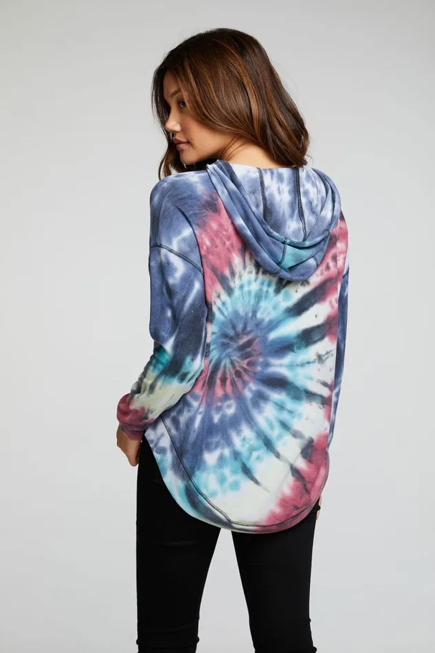 Womens Tops Chaser Brand Recycled Cozy Knit Long Sleeve Drop Shoulder Hi Lo Shirttail Hoodie