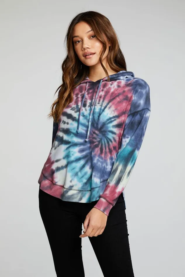 Womens Tops Chaser Brand Recycled Cozy Knit Long Sleeve Drop Shoulder Hi Lo Shirttail Hoodie