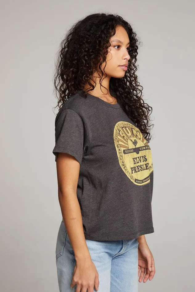 Womens Tops Chaser Brand Sun Records Elvis Vinyl Crewneck Tee