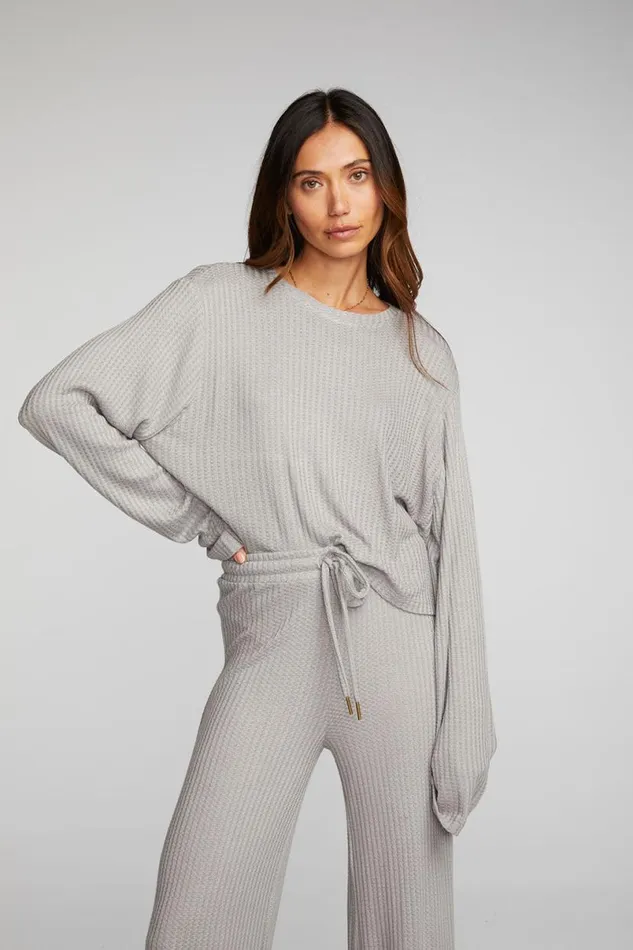 Womens Tops Chaser Brand Thermal Waffle Cropped Long Sleeve Tee
