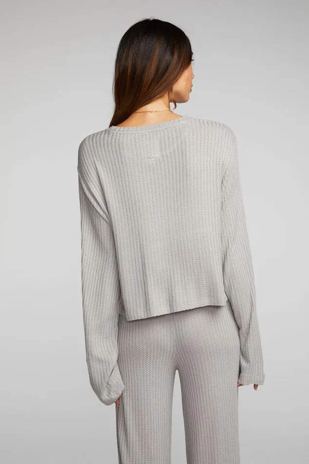 Womens Tops Chaser Brand Thermal Waffle Cropped Long Sleeve Tee
