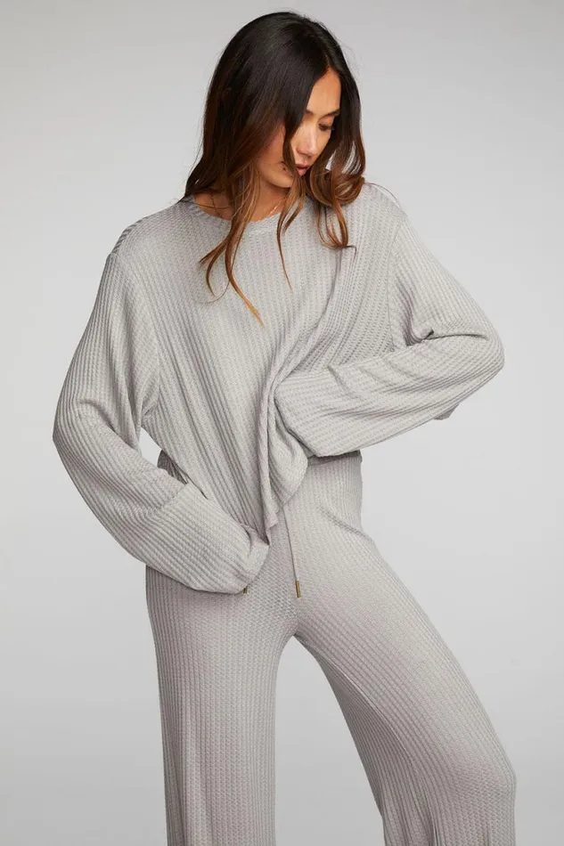 Womens Tops Chaser Brand Thermal Waffle Cropped Long Sleeve Tee