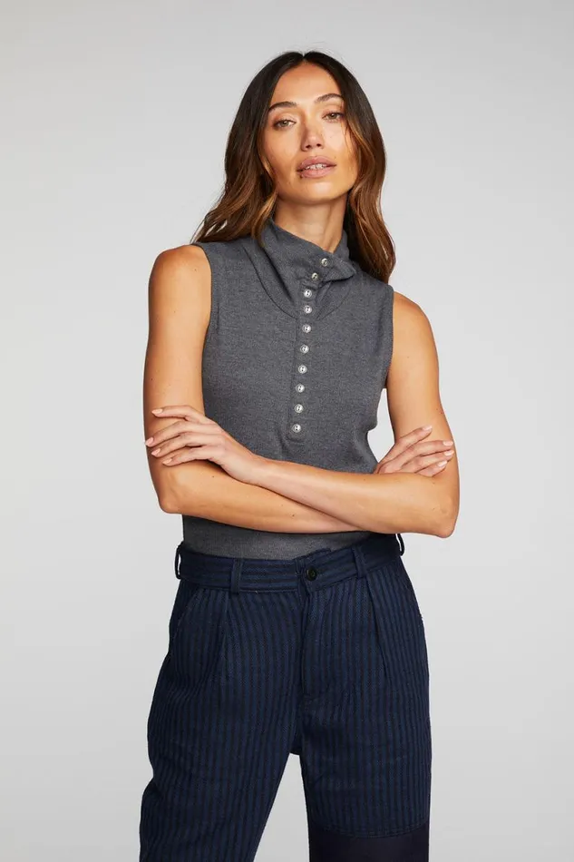 Womens Tops Chaser Brand Triblend Rib Knit Button Down Tank