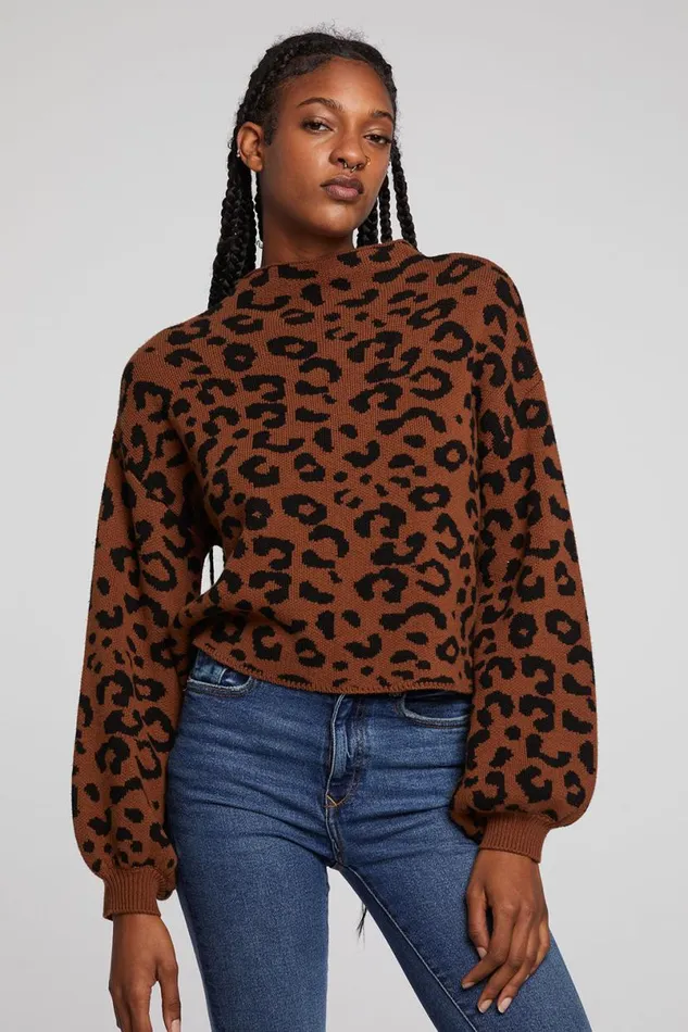 Womens Tops Chaser Brand Willie Old Town Leopard Pullover