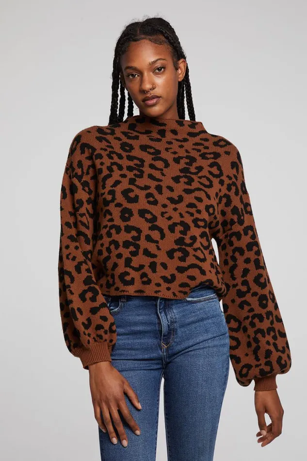 Womens Tops Chaser Brand Willie Old Town Leopard Pullover