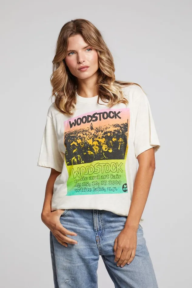 Womens Tops Chaser Brand Woodstock Rainbow Poster Tee