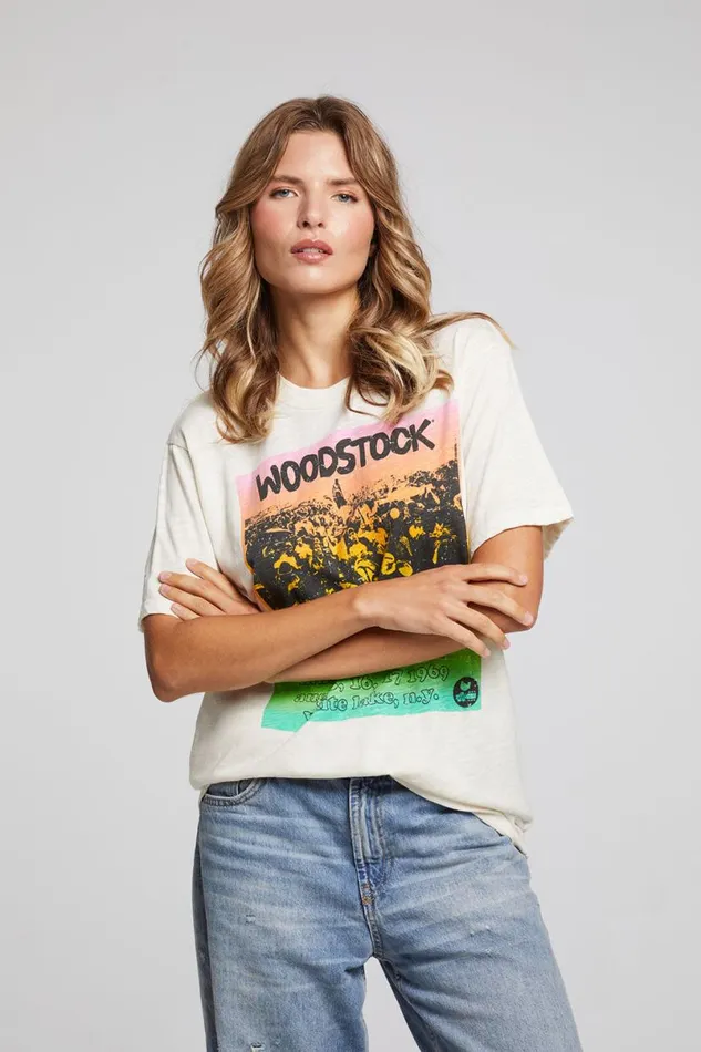 Womens Tops Chaser Brand Woodstock Rainbow Poster Tee