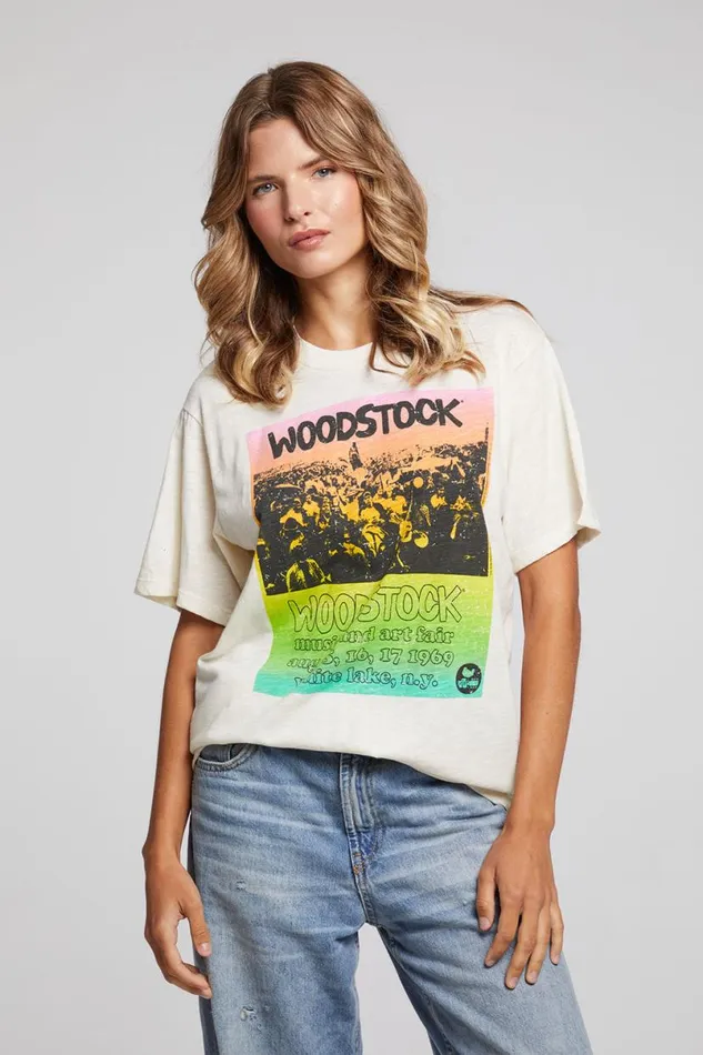 Womens Tops Chaser Brand Woodstock Rainbow Poster Tee