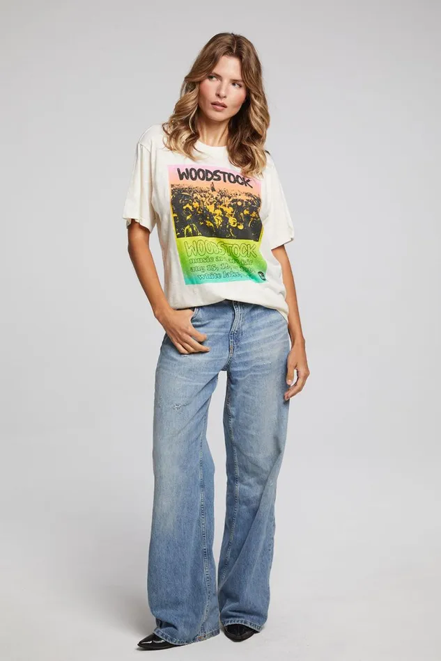 Womens Tops Chaser Brand Woodstock Rainbow Poster Tee