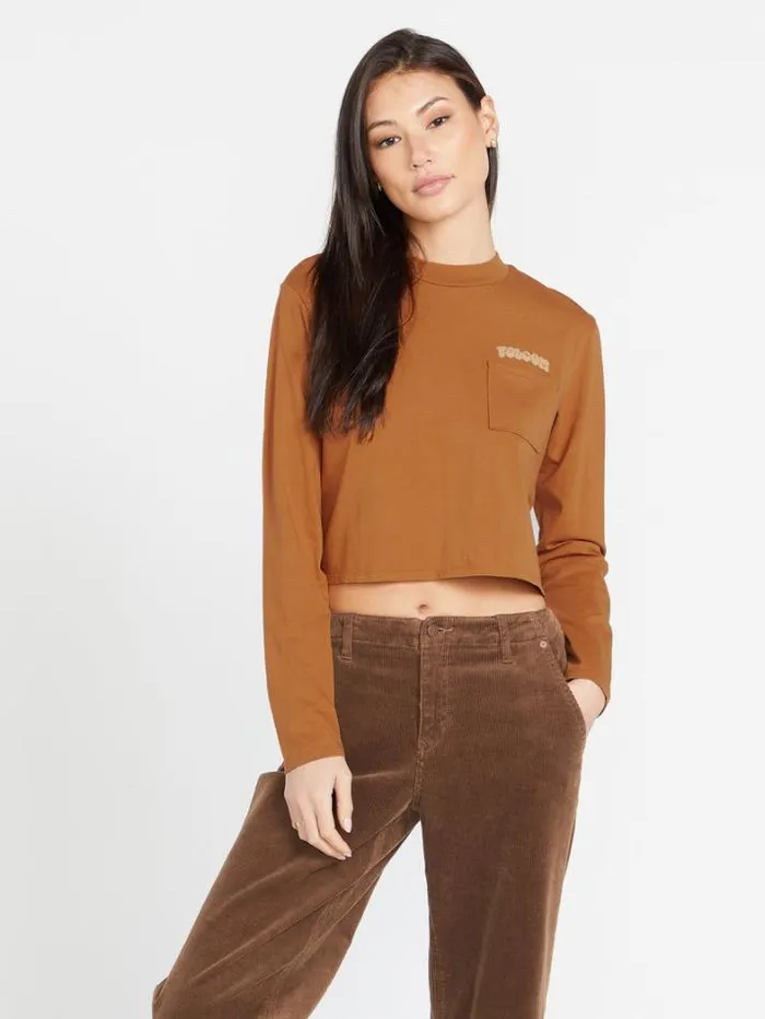 Womens Tops Volcom Pocket Dial Long Sleeve Shirt 8211 Bronze