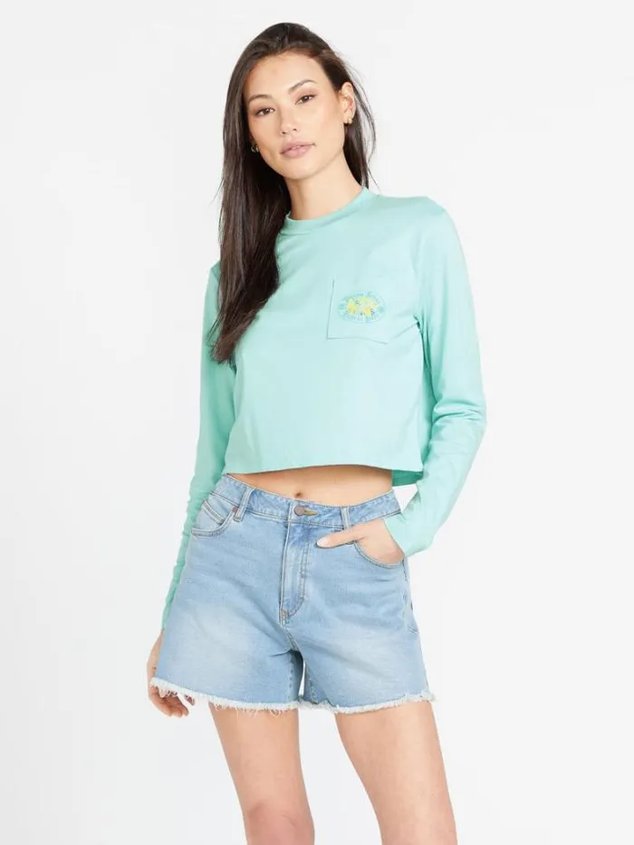 Womens Tops Volcom Pocket Dial Long Sleeve Shirt 8211 Glacier Blue