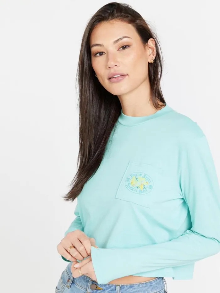 Womens Tops Volcom Pocket Dial Long Sleeve Shirt 8211 Glacier Blue