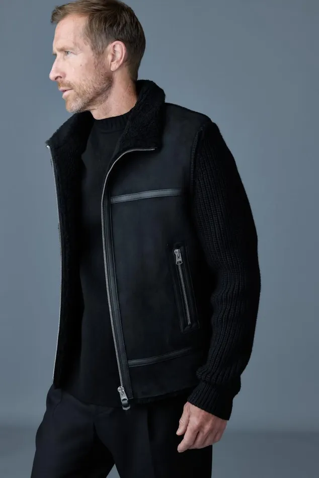 Wool Coats Men Mackage JONATHAN Mixedmedia Shearling Jacket Black
