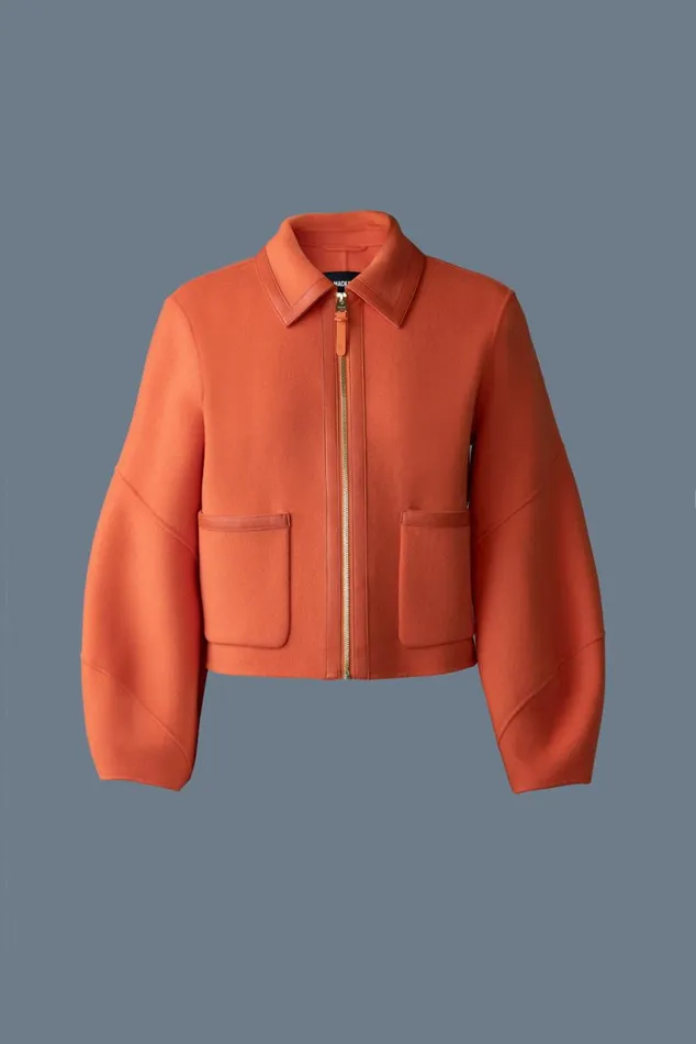Wool Coats Women Mackage SOLANA DoubleFace Wool Balloon Sleeved Short Jacket Flame