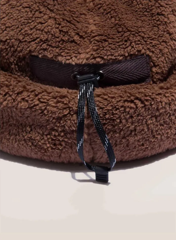 YMC Cableami Boa Fleece Hat Brown MensWomens Hats
