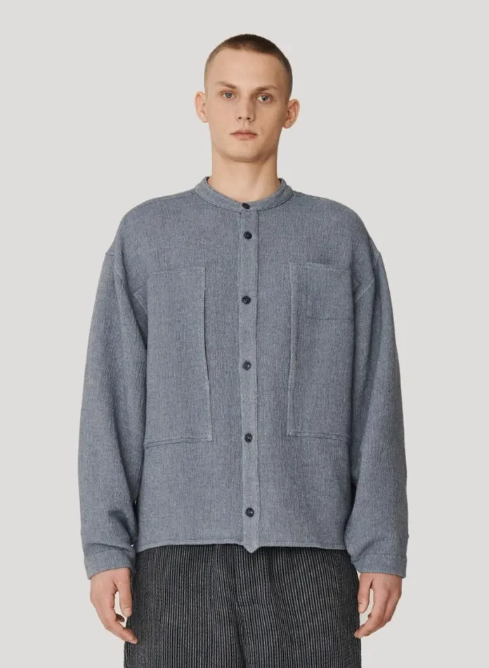 YMC Hawkeye Brushed Overshirt Blue Mens Shirts