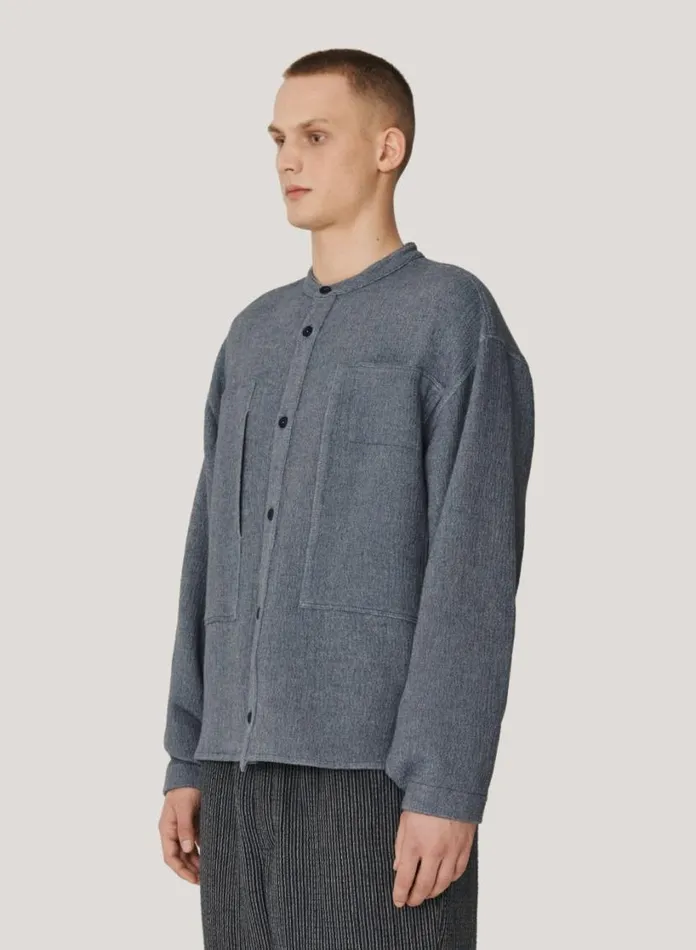 YMC Hawkeye Brushed Overshirt Blue Mens Shirts
