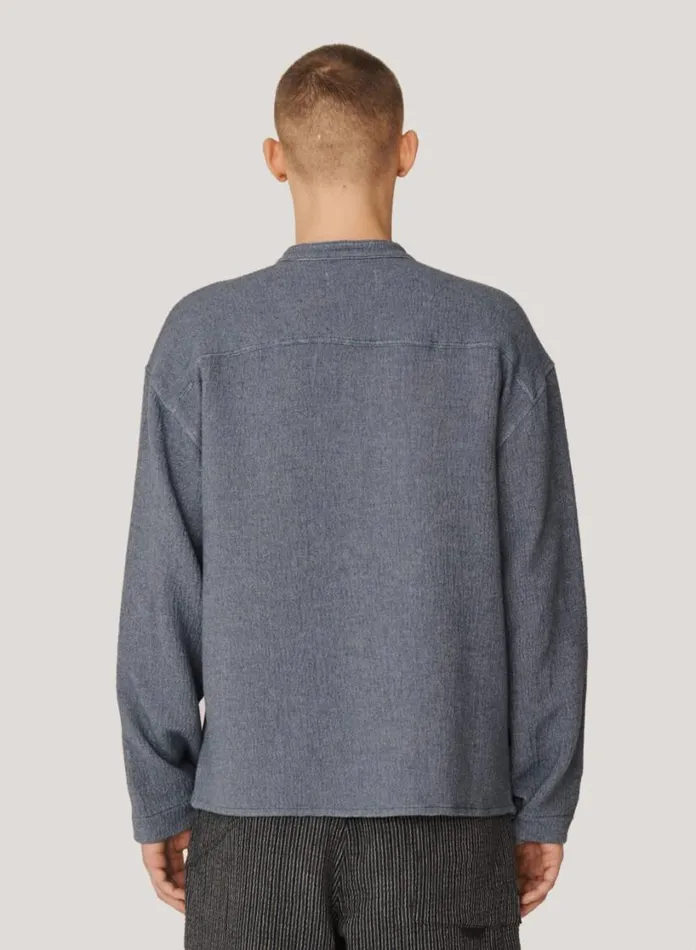 YMC Hawkeye Brushed Overshirt Blue Mens Shirts