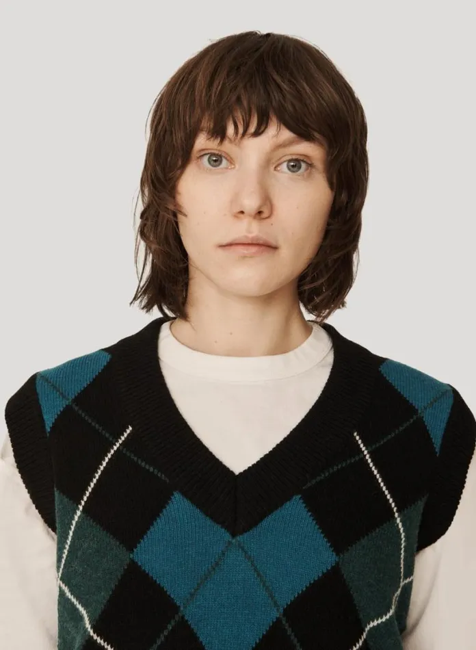 YMC Heidi Argyle Knit Vest Black Multi Womens Knitwear