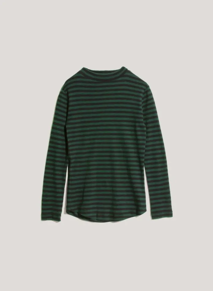 YMC High Rain Cotton Stripe TShirt Green Black Womens TShirts