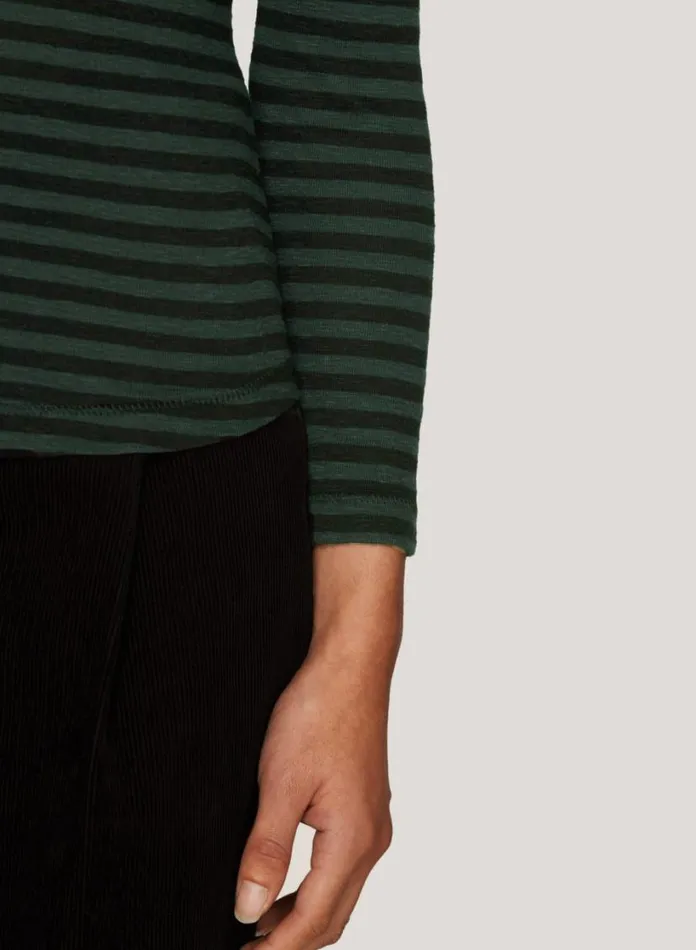 YMC High Rain Cotton Stripe TShirt Green Black Womens TShirts
