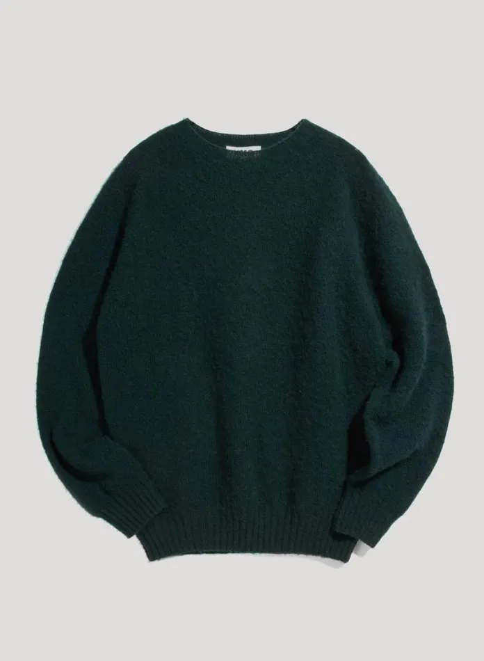 YMC Suedehead Crew Neck Jumper Green Mens Knitwear