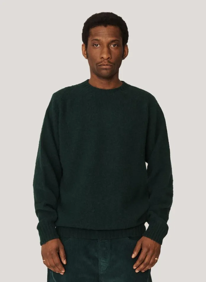 YMC Suedehead Crew Neck Jumper Green Mens Knitwear