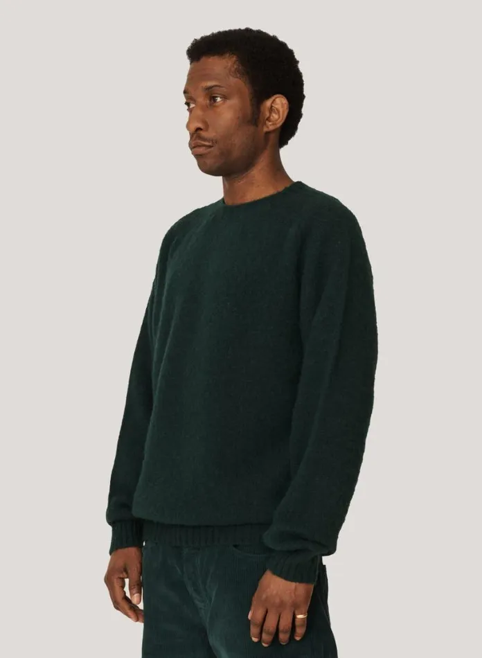 YMC Suedehead Crew Neck Jumper Green Mens Knitwear